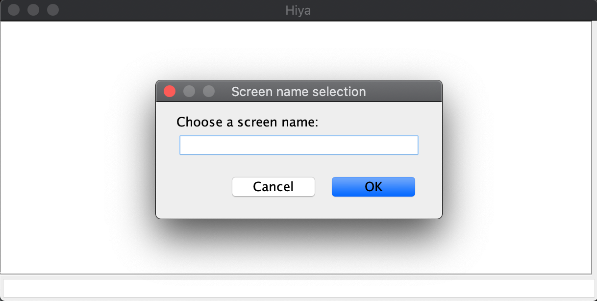 screen name selection modal